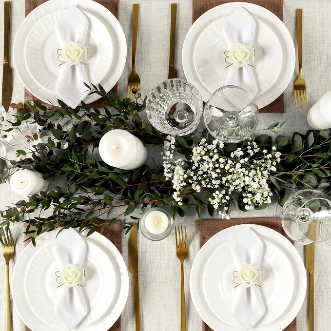 Flower Napkin Rings Set of 12 Wooden White Rose Handmade Napkin Holders - Image 5