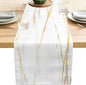 White Gold Table Runner Marble Linen Table Runners, Long Coffee Dresser Runners by LXXTK
