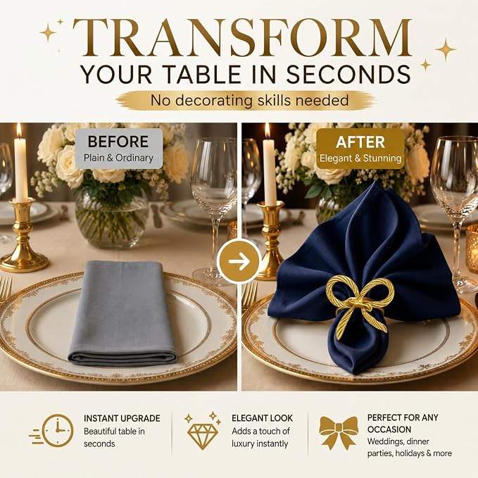 Gold Napkin Rings Set of 12 – Elegant Bow Design – Decorative Napkin Ring - Image 3