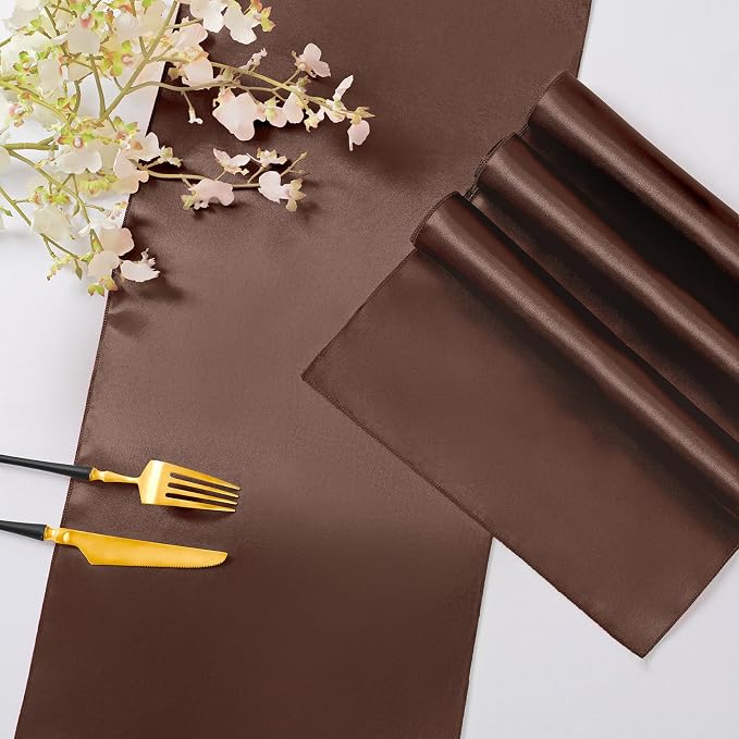 Horbaunal 12 Pack Brown Satin Table Runner 12 x 108 Inch | Smooth Table Runners - Image 5