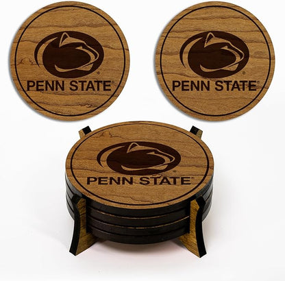 LazerEdge Penn State Nittany Lions Wooden Coaster Set - Cherry Wood - Officially Licensed Product - 4-Pack