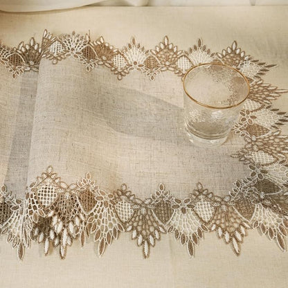 Phantomon Neutral Linen Table Runner 36 Inches Beige Embroidered Runner Lace - Image 4