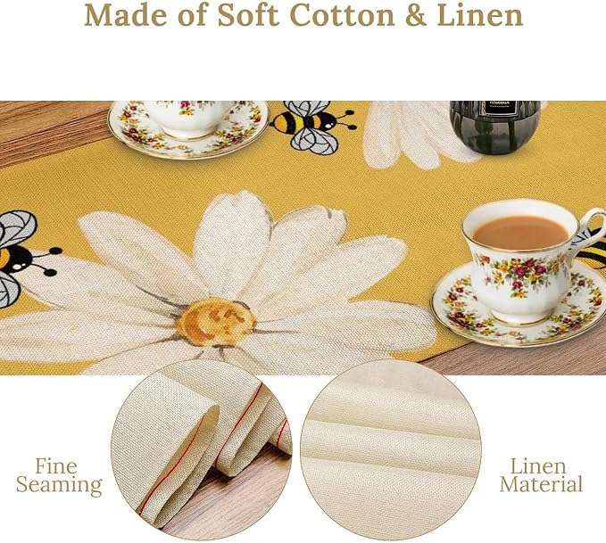 Daisy Flower Table Runner, Summer Spring Seasonal Watercolor Wildflower Yellow - Image 5