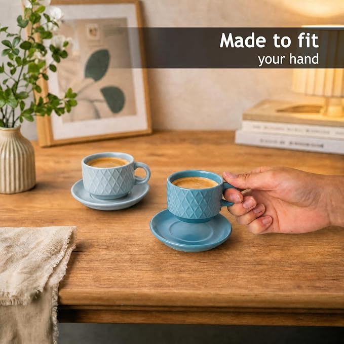 MIAMIO - 6 x 2.5 oz Stoneware Espresso Mug, Cup Set Modern - Palmanova - Image 7