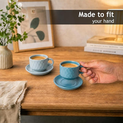 MIAMIO - 6 x 2.5 oz Stoneware Espresso Mug, Cup Set Modern - Palmanova - Image 7