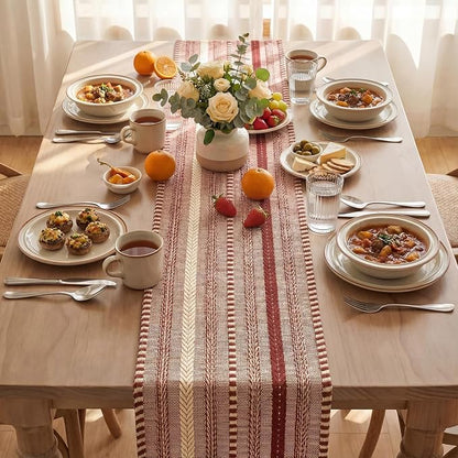 Artoid Mode Red Farmhouse Stripe Braided Table Runner 12x72 Inch | Holiday - Image 3