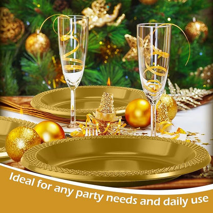 Zopeal 500 Pcs Gold Plastic Dessert Plates 6 Inch Round Gold Disposable Plates Heavy Duty Wedding Dinner Tableware for Birthday Party Dinner Picnic Salad, Appetizer Party Supplies