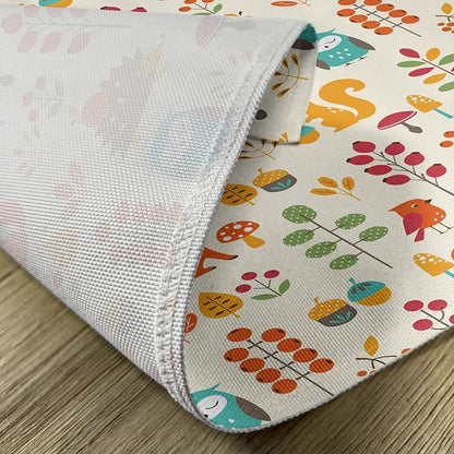 Ambesonne Cartoon Place Mats Set of 4, Autumn Pattern Owl Fox Squirrel Birds Animal Leaves Print, Washable Fabric Placemats for Dining Table, Standard Size, Cream Orange