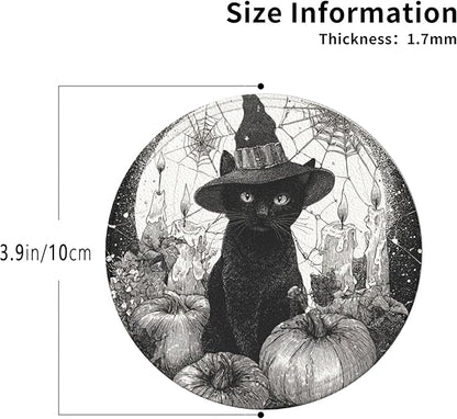Halloween Cat Coasters Leather Round Drink Coasters 6 Pcs Set with Holderor for Cup Drink Coffee Table Bar Home Decor