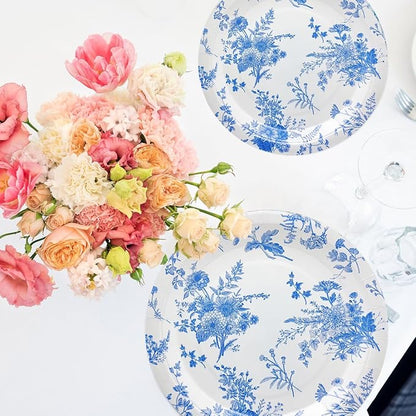 175Pcs Blue Floral Party Supplies Set 9"& 7"Blue White Floral Plates Napkins - Image 6