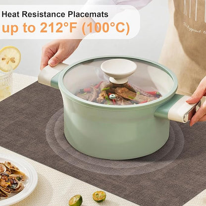 Faux Leather Placemats Set of 6, Heat Resistant Wipeable Washable Vinyl Place Mats, Waterproof Anti-Slip Dining Table Mats, Suitable for Indoor & Outdoor Use (Coffee)