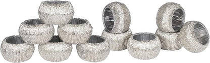 Lightnpro Beaded Napkin Ring Set of 12 - Elegant Decorative Napkin Holder for Dining Table Decor, Weddings, Banquets, Birthday Parties, Thanksgiving, Special Occasion, Holiday & Everyday Use - Silver