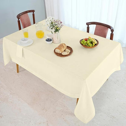 D'Moksha Homes Linen Cream Tablecloth 60 x 132 Inch - 100% Pure Linen Rectangular Tablecloth - Machine Washable Table Cloth for Spring, Easter