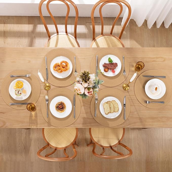 SHACOS 15 inch Round Braided Placemats Set of 6 Cotton Polyester Heat Resistant - Image 7