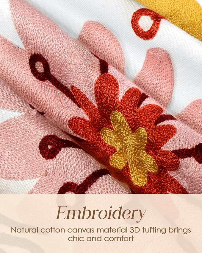 Canvas Embroidered Narrow 13"x 36" Table Runner, Colorful Flower | Exquisite - Image 2