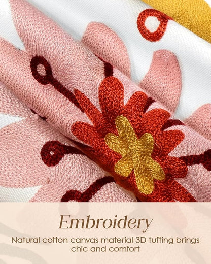 Canvas Embroidered Narrow 13"x 36" Table Runner, Colorful Flower | Exquisite - Image 2