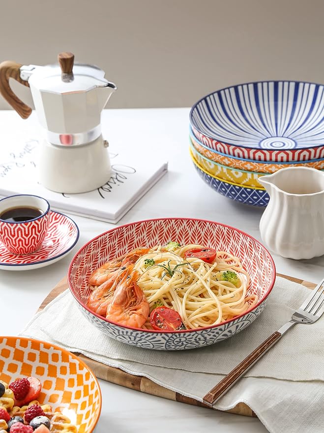 Selamica Porcelain 26 Ounce Pasta Bowls Set of 6, 8 inch Wide and Shallow Salad - Image 6
