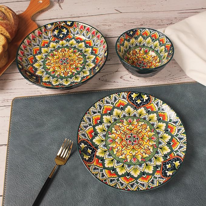 YA JU Mandala Dinnerware Sets Serves 4, Buffet Dinnerware, Boho Plates and - Image 3