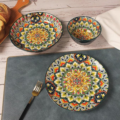 YA JU Mandala Dinnerware Sets Serves 4, Buffet Dinnerware, Boho Plates and - Image 3