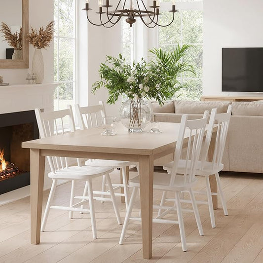 HNY White Windsor Dining Chairs Set of 4, Farmhouse Wooden Kitchen Chairs with Spindle Back, Mid Century Modern Armless Kitchen Side Chair for Dining Living Room Restaurant