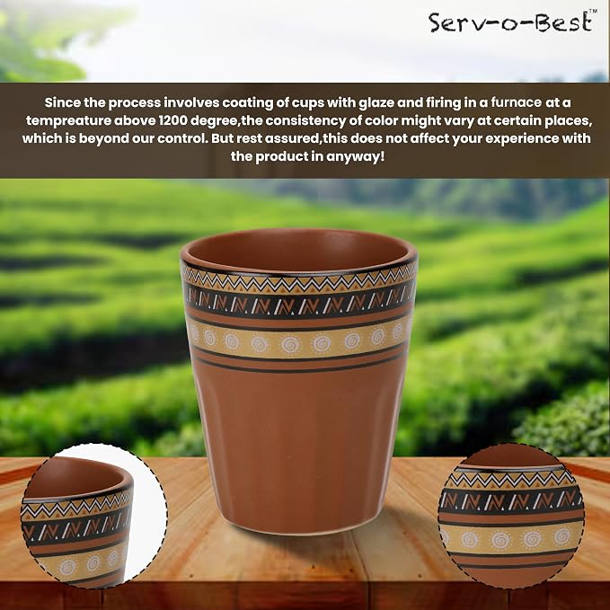 Servo Best Handmade Ceramic Kulhad Tea Cups Set of 6, Glazed Kulhar Cups - Image 7