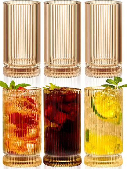 16Oz Amber Ribbed Glassware Set Of 6 – Vintage Drinking Glasses And Ribbed by Megarte