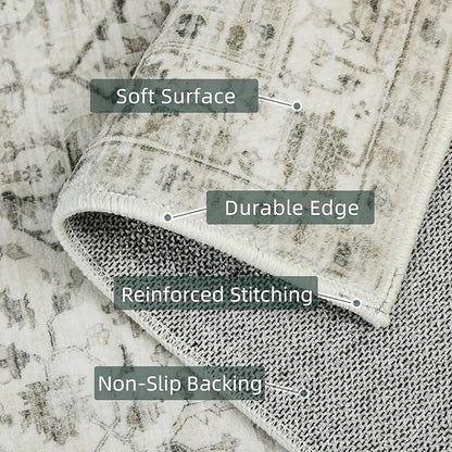 2x6 Runner Rugs for Hallway Non-Slip Fall Runner Rugs with Rubber Backing Washable Rug Runner for Kitchen Bedroom Vintage Distressed Carpet (Border Cream)