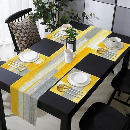 Emvency Table Runner and Placemats Set of 6, Abstract Yellow | Modern Painting - Image 6