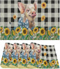 Rustic Pig Placemat Set, Vintage Farmhouse Cute Animal Sunflower Floral Black White Plaid Blue Bowknot Pattern Home Decor Table Mats for Dining Room Kitchen Party (17x12in) x4P
