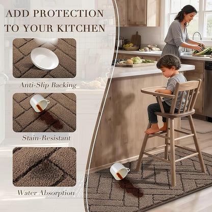 Kitchen Rugs,20" x 48" Non Slip Kitchen Mats for Floor-Thick Stain Resistant Kitchen Floor Mat Runner Carpet for Hallways Entryway Laundry Room Washable(Tan)