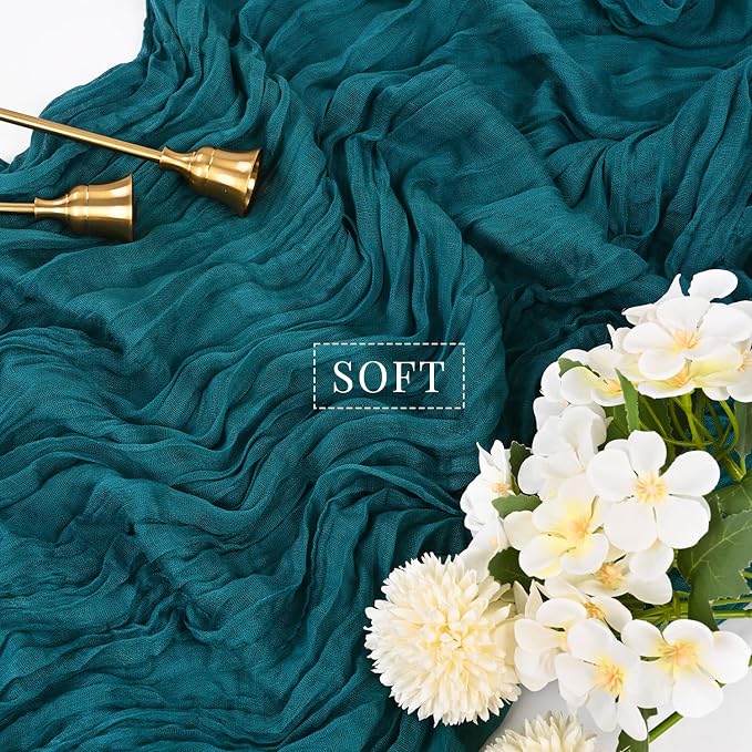 Teal 12 Pieces Cheesecloth Table Runner 10FT Runner - Image 4