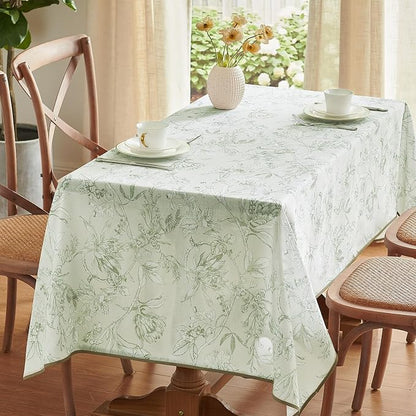 jinchan Green Floral Linen Rectangle Table Cloth 50 x 84 Inch | Natural - Image 2