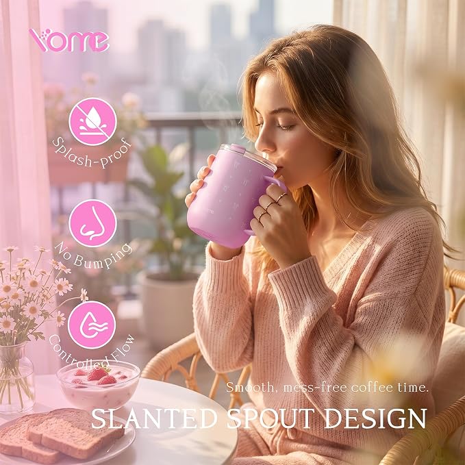 YOME 10oz Elegant Bow Pink Insulated Coffee Mug - Image 2