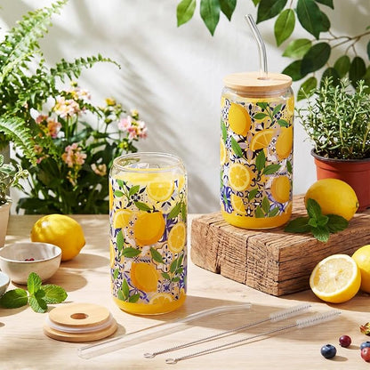 Sliner 2 Pcs Amalfi Lemon Glass Tumblers Capri Lemon Cups Drinkware 16 oz - Image 2