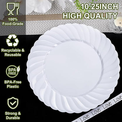 U-QE 60 Count White Plastic Plates - Image 2