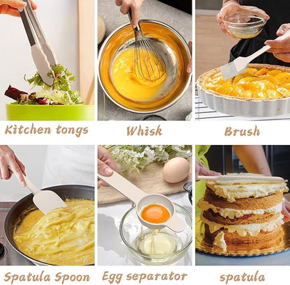 Mixing Bowls with Airtight Lids, 20 piece Stainless Steel Metal Nesting Bowls, Non-Slip Silicone Bottom, Size 7, 3.5, 2.5, 2.0,1.5, 1,0.67QT Great for Mixing, Baking, Serving (Khaki)