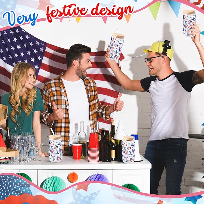 Sliner 2 Pcs Patriotic Glass Cups 4th of July Gifts Tumbler - Image 7