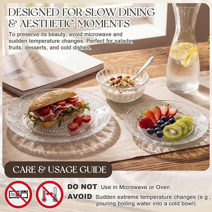 Havawish 18 Pcs Glass Dinnerware Set, Pattern | Clear Glass Plate and Bowl Sets - Image 5