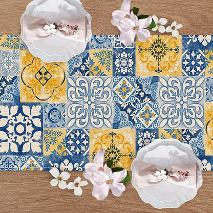 Moroccan Blue Mosaic Tile Dining Table Runner, Vintage Amalfi Coast | Azulejo - Image 4