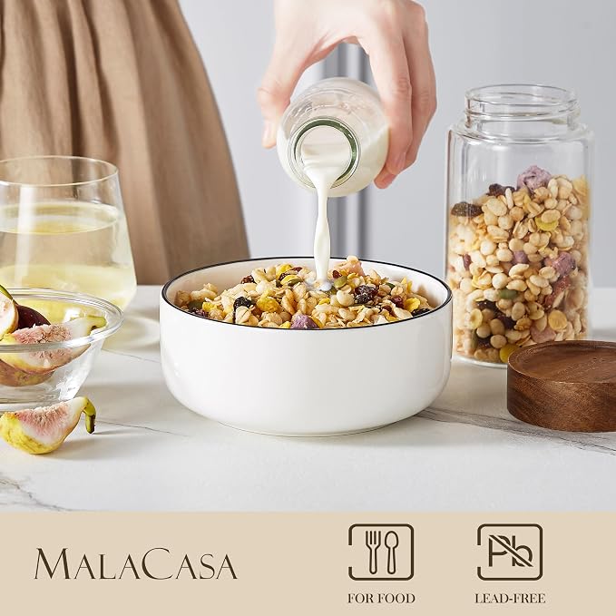 MALACASA 24 OZ Ceramic Bowls Set of 6, Soup Cereal Bowls, Dishwasher Safe - Image 3