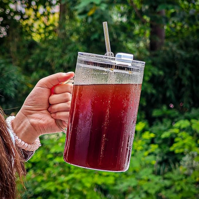 20oz Glass Tumblers with Lids and Straws - Image 5