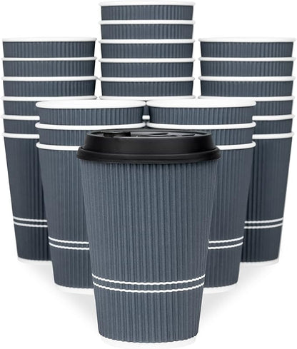 Disposable Coffee Cups With Lids - 12 oz To Go Coffee Cup With Lid. Durable by Glowcoast