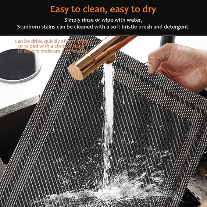 Black Gold Vinyl Placemats Set of 12, Heat Resistant Table Placemats | 18x12 - Image 5