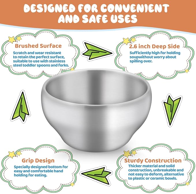 TeamFar Stainless Steel Bowls for Kids, 12oz Baby Toddler Bowls Set of 6 | - Image 3