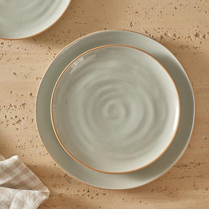 Bico Light Sage Green 10 inch Stoneware Dinner Plates Set, Set of 4, Microwave and Dishwasher Safe, for Main Course, Steak, Pasta