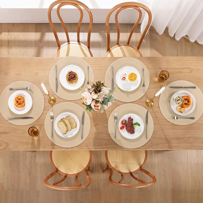 SHACOS 15 inch Round Braided Placemats Set of 6 Cotton Polyester Heat Resistant - Image 3