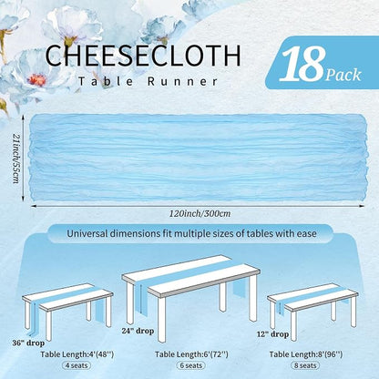 18 Pack Cheesecloth Table Runner 10FT Baby Blue Table Runner Light Blue Boho - Image 2