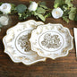 50 Pack 8" White Gold French Toile Dessert Plates, Disposable Round Paper Floral Pattern Appetizer Salad Plates 300 GSM for Party Decoration