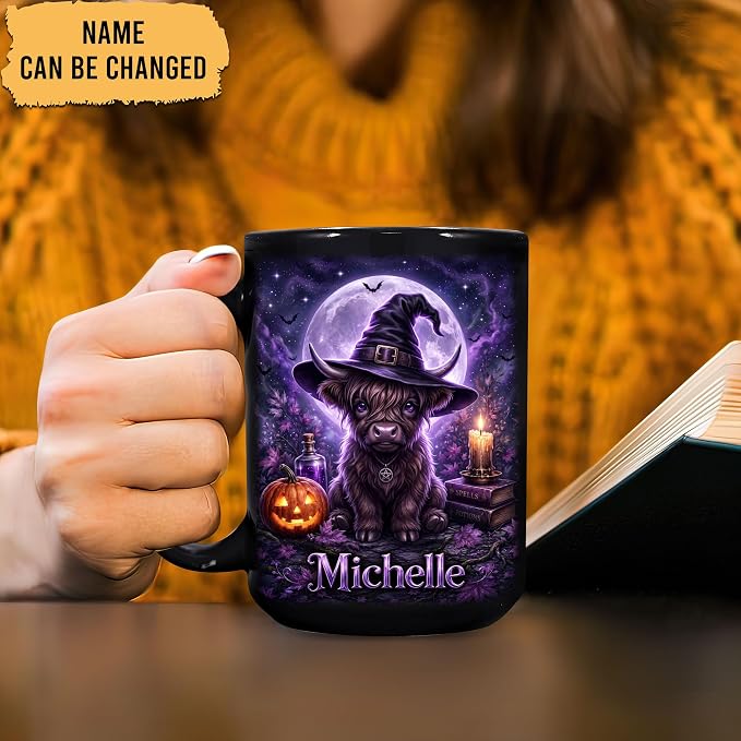Hyturtle Halloween Highland Cow Mug, Custom Name Gift - Image 2