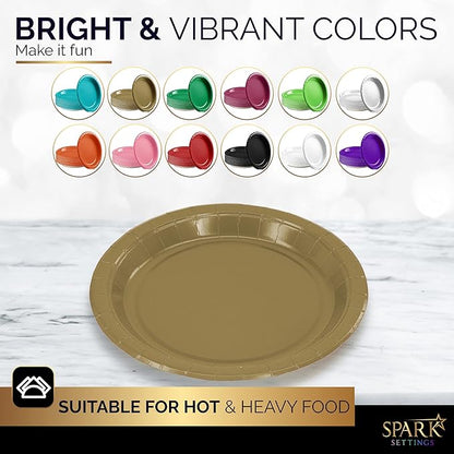 Disposable Paper Plates Gold, 7 Inch Paper Dessert Plates, Strong and Sturdy Disposable Plate for Party, Dinner, Holiday, Picnic, or Travel Party Plate, Pack of 50